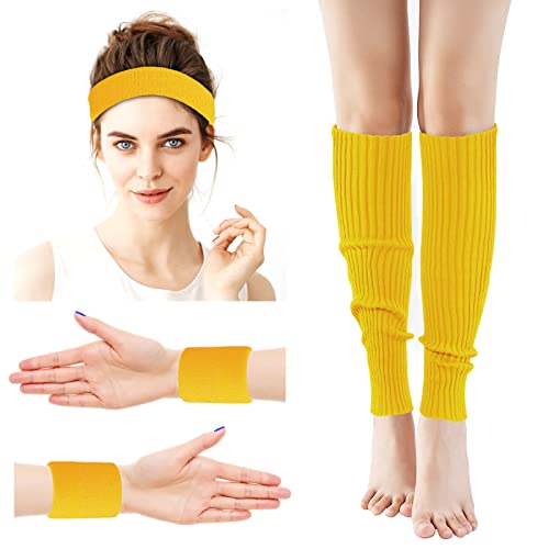 Image of ONUPGO Leg Warmers for Women 80s Sport Headband Wristbands Neon Leg Warmers Set - 80s Workout Clothes 90s Outfit for Women