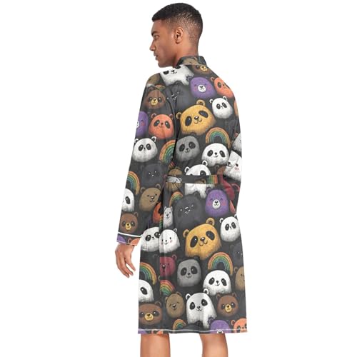 Men’s Robe Cute Bears Print, Long Sleeve Bathrobe for Sleep Shower-M4