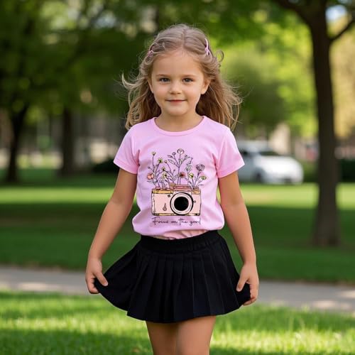 Image of Kids Short Sleeve Tees Toddler Crewneck T-Shirts Boys Girls Dino Raccoon Excavator Silly Goose Flower Girl Tops 2-7 Years