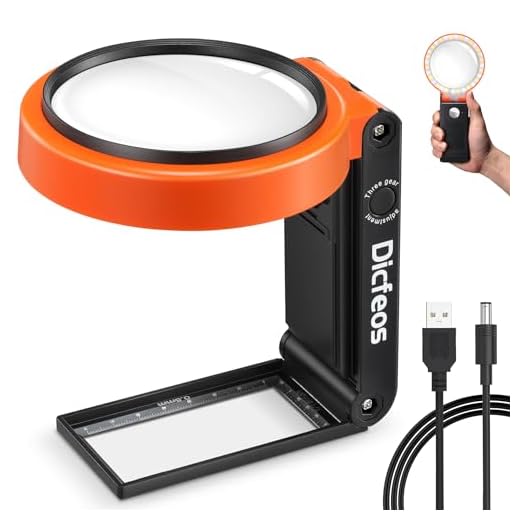 Dicfeos 30X 40X Magnifying Glass with Light and Stand, Folding Design 18 LED Illuminated Magnifying Glass for Close Work, Handheld Large Magnifying Glasses for Reading, Powered by Battery or USB