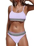 Avanova Womens Vintage Scoop Neck High Waisted Bikini Set Strappy 2 Piece Swimsuits Purple Large