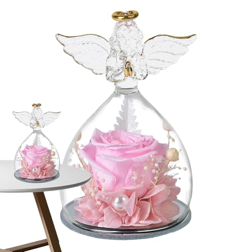 Nexusectar Figura de ángel de, 7,5 x 12,5 cm, de Rosa preservada, Estilo versátil, Recuerdo de Flores para Siempre, Encantadora y romántica cúpula de para decoración de San