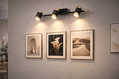 Image of TRIPPING 17watt LX087 Warm White Light Color Adjustable 3-Head LED Wall Lamp - Black & Gold Metal Body Focus Spot Light for Dressing Table, Mirror & Accent Walls (50x15x7 cm)