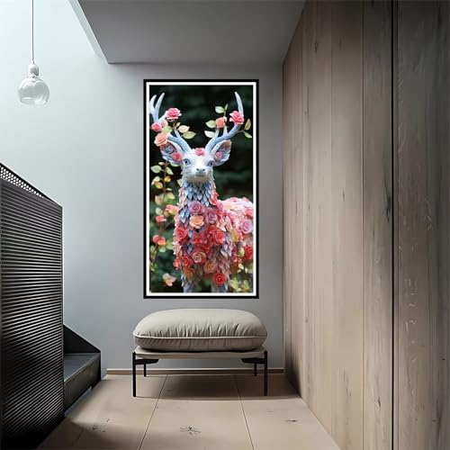 Diamond Painting Grand Format 70x140cm Cerf Fleuri Mosaïque DIY