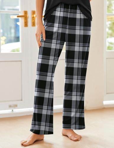 Image of Ekouaer Pajama Sets for Women 2 Piece Short Sleeve Pj V Neck Chest Pocket | Ladies Pajama Sets with Printed Long Pants, Soft Matching Pj Sleepwear, Casual Loose Fall Loungewear, S-XXL
