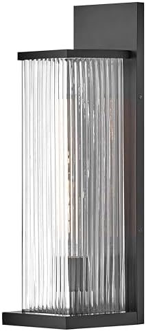 Hinkley Torrent Outdoor Medium Wall Mount Lantern, Clear Ribbed Glass, Transitional, Aluminum, Black Finish