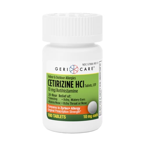 GeriCare Cetirizine HCI 10mg Antihistamine Tablets, 100 Count – 24