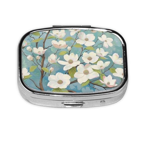 Spring Dogwood Blossoms プリントピルボックス トラベルスクエアピルオーガナイザー ポータブルピルケース ミラーと2つのコンパートメント付き