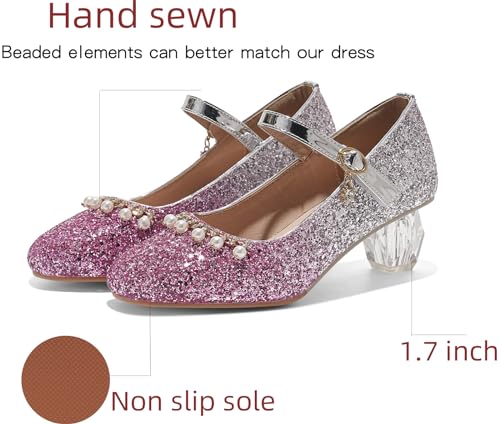 Girls Dress Shoes Flower High Heel Sparkle Princess Flats Party Glitter Crystal Wedding Shoes for Kids Toddler3