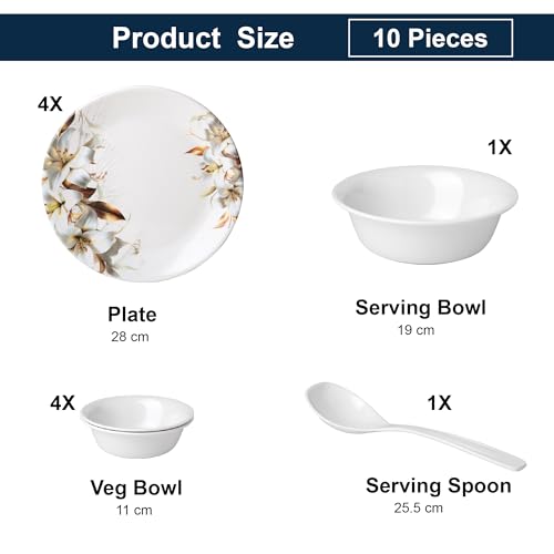Image of Golden Fish 10 Pieces Dinner Set for Kitchen & Dining | 4 Full Plates, 4 Veg Bowls, 1 Donga & 1 Serving Spoon | Complete Family Serveware Set for Daily Use, Hosting & Gifting