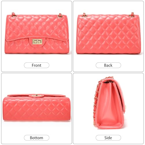 Image of Quilted Leather Crossbody Bags for Women Trendy Ladies Shoulder Purse Satchel HandBag with Chain Strap