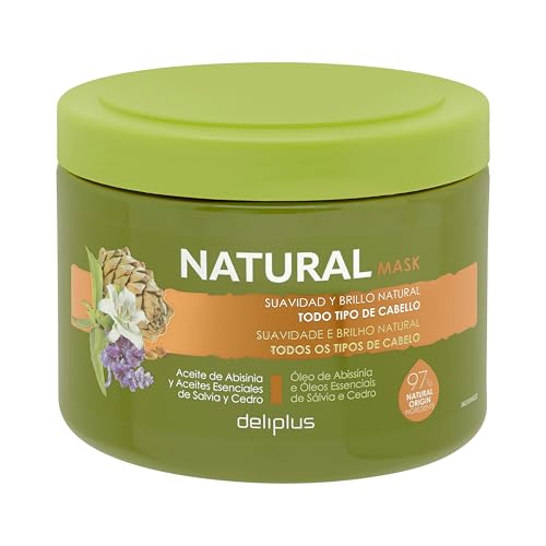 Mascarilla Capilar Natural Deliplus 400ml – Cuidado Integral Todo Tipo Cabello con Aceite de Abisinia, Salvia y Cedro – 97% Origen Vegetal, Sin Siliconas ni Colorantes – Hidratación y Brillo Natural