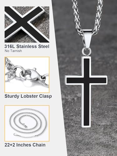Image of U7 Cross Necklace for Men, Stainless Steel Silver Black Gold Mens Cross Necklace, 22-24 Inches