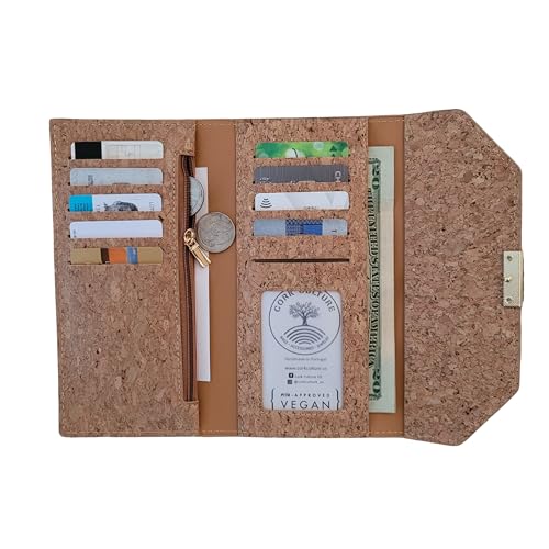 Generic Cork RFID Threefold Wallet Natural Cork zipper women wallet purse Eco Friendly Gift Vegan pouch (Natural cork)3