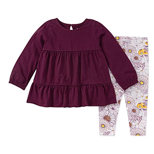 Image of Burt's Bees Baby Baby Girls' Long Sleeve Top and Pant Set, 100% Organic Cotton