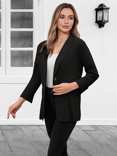 Women's One Button Cotton Linen Blazer Lightweight Solid 3/4 Roll Up Sleeve Jacket for Work Office Casual Business3