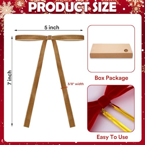 Image of Set of 24 Camel Brown Velvet Bows Ornaments for Christmas Tree, Vintage Rustic Elegant Velvet Bows Decor, Xmas Home Decoration for Wreath Mantle Gift Wrap Holiday Decor, 3 /8'' Wide, 5 * 7 inch