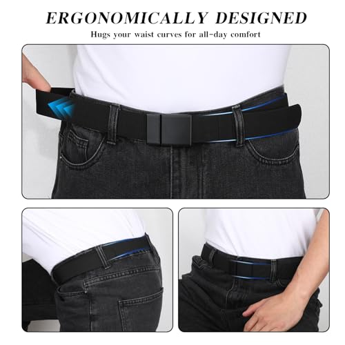 SANSTHS Mens Belt 1.5", Casual Web Golf Ratchet Belts for Men, Stretch Nylon Work Belts with Flip Top Buckle, Black Grey3