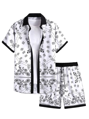 GORGLITTER Men's Beach Vacation 2 Piece Outfits Paisley Shorts Sets Rave Outfit - Main Image
