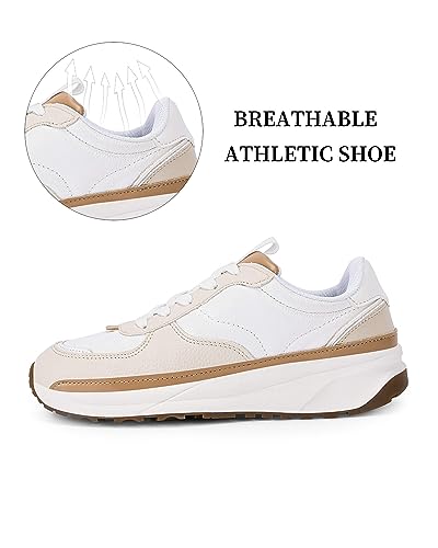 Coutgo Womens Lace Up Platform Sneakers Trendy Athletic Tennis Faux Leather Suede Neutral Comfortable Walking Shoes4
