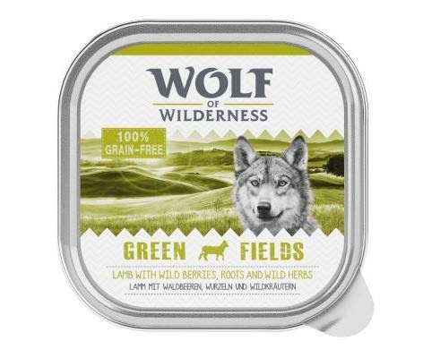 Wolf of Wilderness Adult Classic 6 x 300g Green Fields Lamb Mono Protein Wet Dog Food with Grain Allergy Tray Grain-free Tasty Delicious Cranberries & Blackcurrants.
