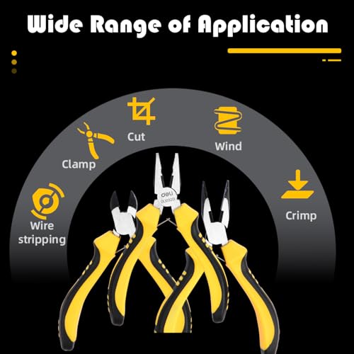 Image of Deli DL103201-3 3 Pcs Mini Pliers Set Including Combination Diagonal & Lose Nose Pliers Heavy Duty High Carbon Steel with Dual Color Handle End Cutting-Pliers For Handcrafts Model Jewelry Making (1Pc)