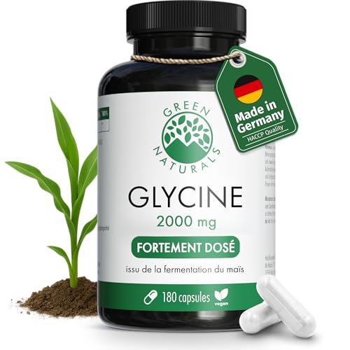 Green Naturals® Glycine – Fortement dosée 2.000 mg par dose journalière – Acide aminé issu de fermentation naturelle – 100% végane & sans additifs...
