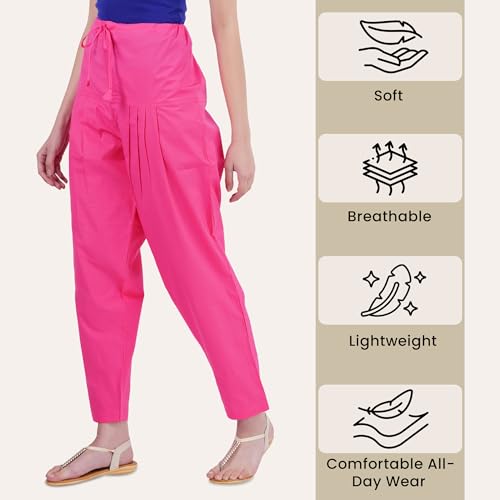 Image of Happy Bunny Salwar Pant for Women, Fine Cotton Ethnic Trousers with Drawstring Waist, Comfortable Daily, Office & Casual Wear Bottoms