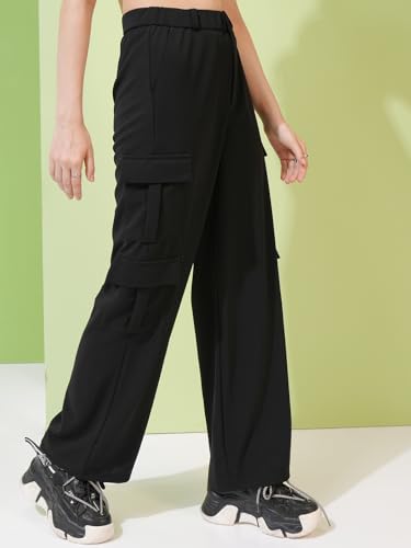 Image of Tokyo Talkies Pure Cotton Straight Wide Leg Cargo Pants |Relaxed Fit Utility Trousers