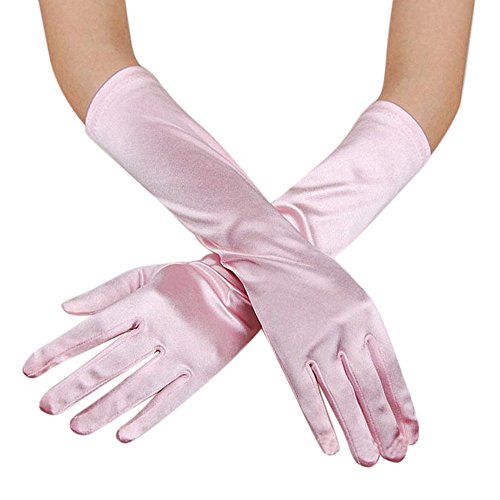 Gloves Womens Prom Opera Gloves Satin Wedding Long Bridal Evening Party Gloves/Mittens Gloves Mittens Combo with Pocket (Pink, One Size)