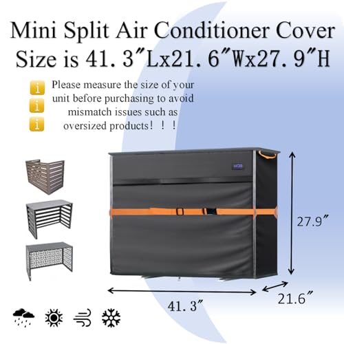 Image of Mini Split Air Conditioner Cover, Fits up to 41.3 inchL x21.6 inchW x27.9 inchH | 600D Waterproof, For Outside Units, With Vent Hole