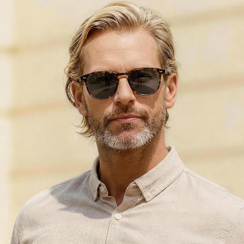 Image of CARFIA Cool Retro Acetate Polarized Sunglasses for Men UV Protection, Fashion Keyhole Driving Man Sunnies Square Male Eyewear