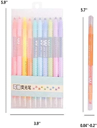 Erasable Highlighters, Chisel Tip Marker Pens Assorted Colors, Double-end Pastel Highlighter Pens Fluorescent Color Pen, Pack of 10