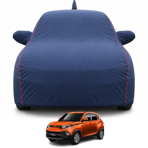 Image of Premium Car Cover for KUV100 Model | Waterproof, UV & Dust Protection | Mirror & Antenna Pocket | Triple Stitched, Soft Inner Lining, Belt & Buckle (Navy Blue)