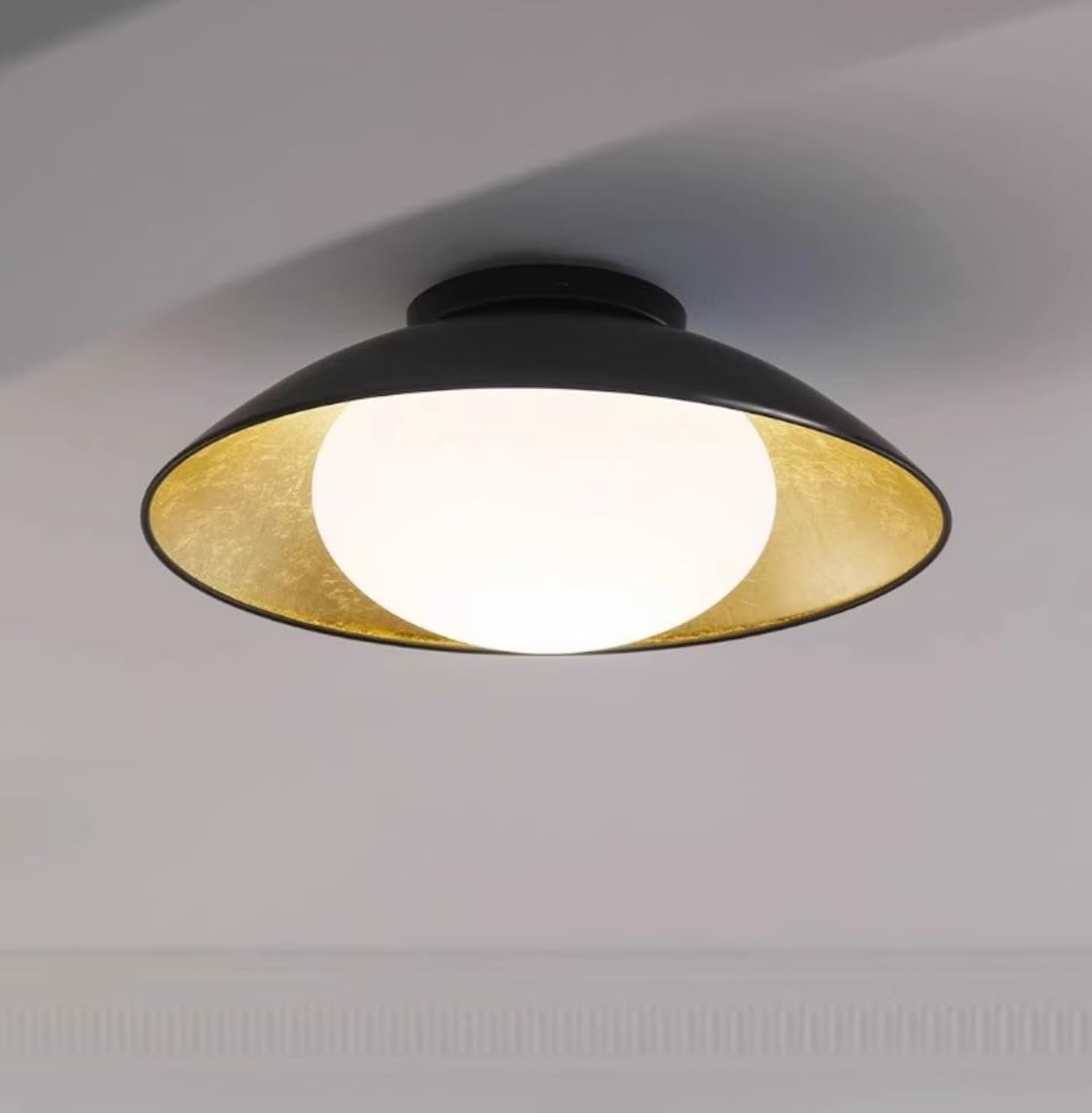 Mid-Century Modern Ceiling Light Black Semi Flush Mount Ceiling Light Metal Dome Shaped Ceiling Lamp Scandinavian Hallway Light Fixture with Frosted Glass Shade for Bedroom Kitchen