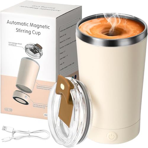 LHMTQVK Self Stirring Coffee Mug, 400ML 13.5 OZ Auto Stirring Coffee Mug, 7000 RPM Magnetic Stirring Coffee Mug, Electric Mixing Mug for Coffee Cocoa Milk and Other Beverages (Beige)