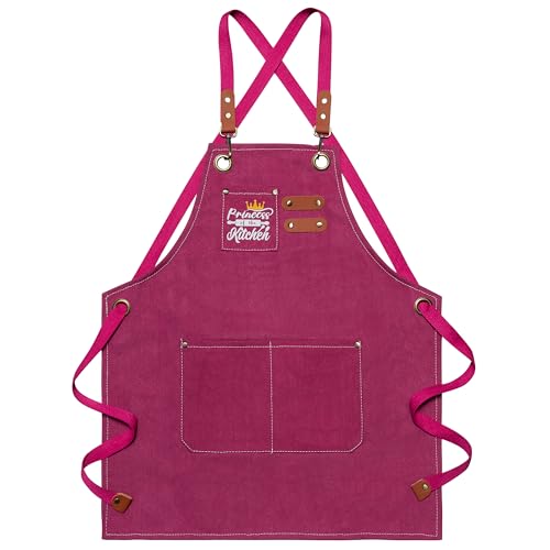Kid Apron - Adjustable Pink Princess Children Kitchen Waterproof Canvas Apron with Pockets Dress up Role Play Chef Toy Funny Cooking Birthday Gift for Girls Cooking Baking Painting Training