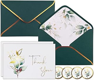 Greenery Thank You Cards | 36 Pack Eucalyptus Gold Foil Thank You Card with Envelopes & Sticker Thank You Notes 15x10 cm for Baby Shower Wedding Small Business Graduation Funeral Bridal Shower