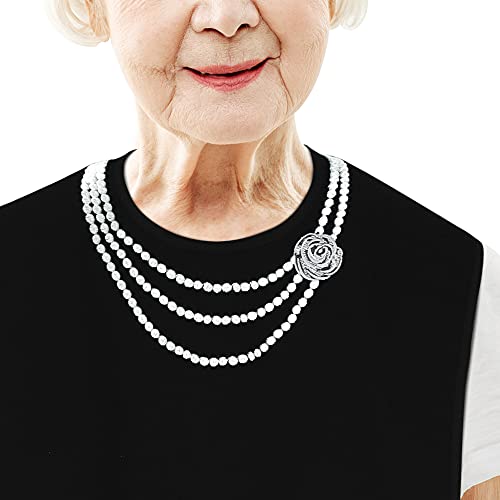 Classy Pal, Adult Bibs For Women, Dress ‘N Dine™ Clothing Protectors For Eating, Senior Adult Bib Terry Cloth Crumb Catcher, Embroidered Design, Waterproof, Reusable, Washable (Pearl + Pearl 2Pk) #TOP3