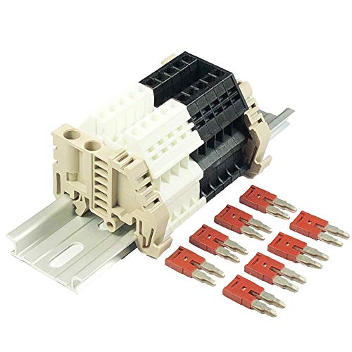 Dinkle Assembly Kit Dk2.5N White/Black 10 Gang With Jumpers Din Rail Terminal Blocks, 12-22 Awg, 20 Amp, 600 Volt #TOP20