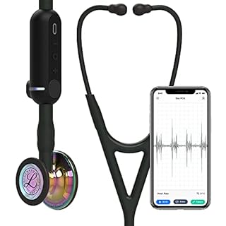 3M Littmann Stetoscopio Digitale CORE, 8572, testina arcobaleno lucida, tubo nero, 69 cm