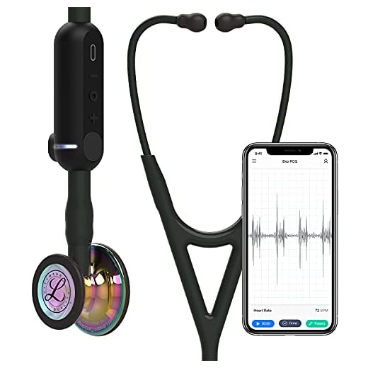 3M Littmann CORE Stéthoscope numérique, 8572 tubulure noire, Édition Rainbow brillant, base et lyre noire, 69 cm