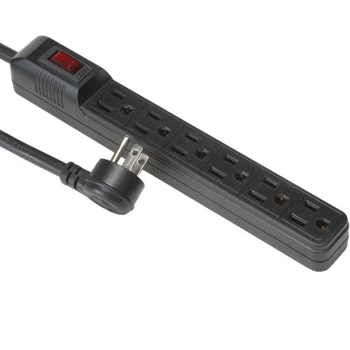 Parts Express 6 Outlet Slim Strip 3 ft. Cord and Circuit Breaker/Switch UL - Black