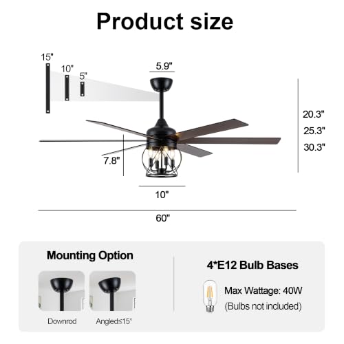 Image of 60 inch Farmhouse Ceiling Fan with Lights Remote Rustic Ceiling Fan