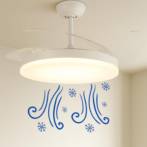 Ventilador de Techo con luz LED White Hoom, Motor DC Silencioso, 6 Velocidades, Luz Regulable en 3 Tonos, Mando a Distancia, Temporizador, Función Verano e Invierno Aspas retráctiles