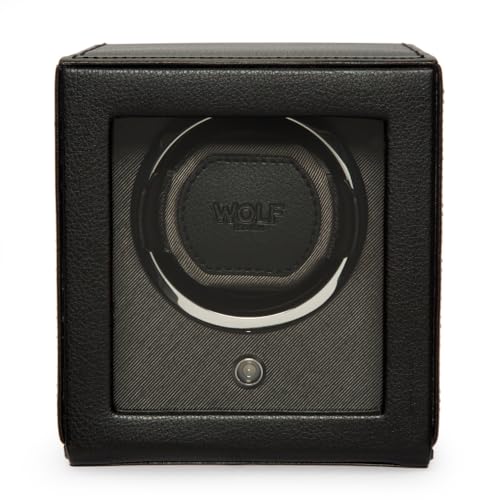 Wolf Cub Single Watch Winder with Glass Cover, Black - Secure Fit with Patented Lock-in Dynamic Cuff...