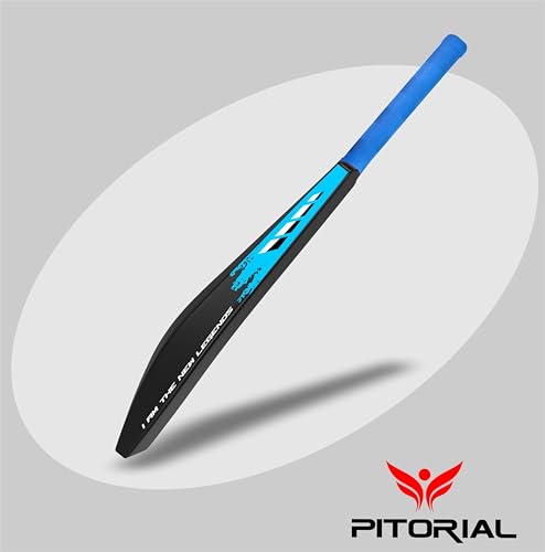 Image of Hard Plastic Cricket Bat, 10-12 Years, 450g-550g, Blue Premium Lightweight Heavy Duty Plastic Bat for Kids Boys Girls, Perfect Junior Size Outdoor Sports Equipment for Tennis Ball Cricket