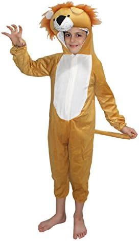 Kaku Fancy Dresses Fleece Lion Wild Animal Costume For Kids - Brown, 5-6 Years|Animal Fancy Dress For Boys & Girls
