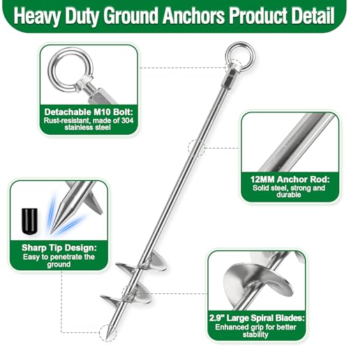 hannger Ground Anchors Heavy Duty for High Wind Tie Down, 6 Pack 30" Shed Anchor Kit with1/4 Stainless Steel Cable & 6 Turnbuckles, Screw-in Trampoline Anchors for Swingset Carport Canopy Gazebo by hannger - Image 2
