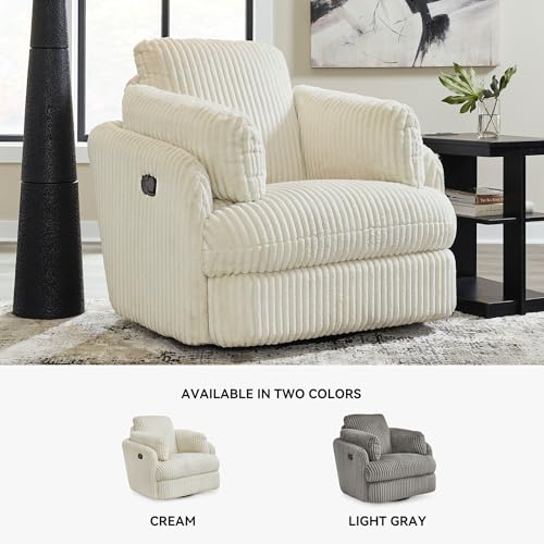 Image of Signature Design by Ashley Tie-Breaker Casual Swivel Glider Recliner with Hidden Storage, White